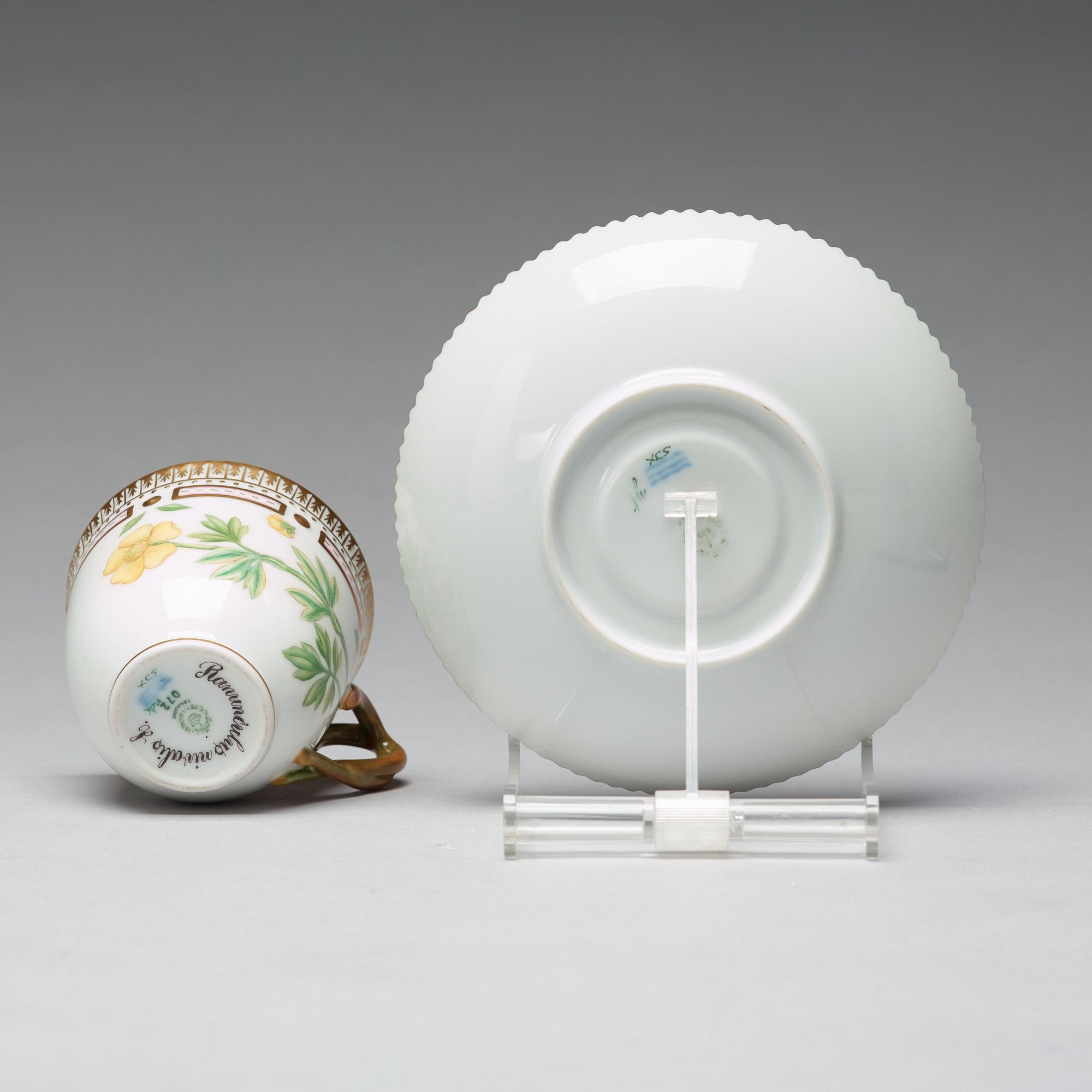 A set of four Royal Copenhagen 'Flora Danica' coffee cups with saucers, Denmark, 20th Century.