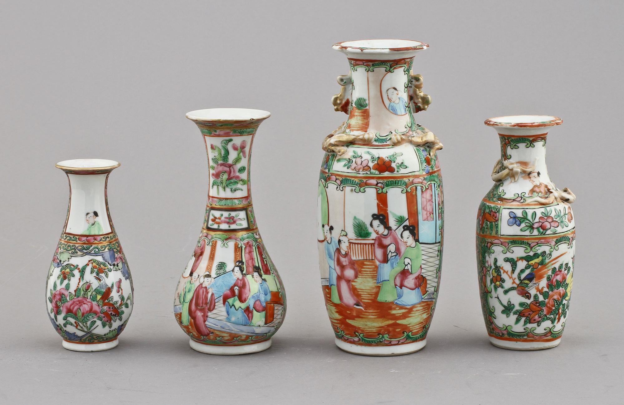 VASER, 4 st, porslin, Kina, Kanton, 1800/1900-tal.