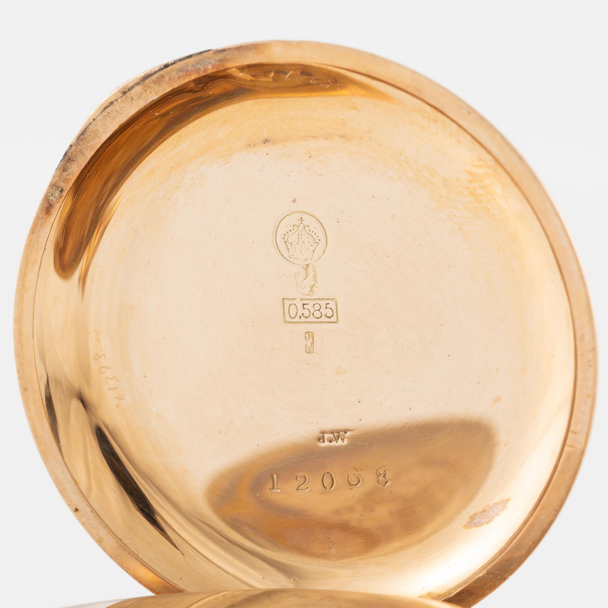 Fickur, 14K guld med etui, 36 mm.