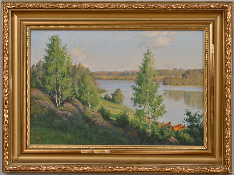 Felix Frang-Pahlama, SUMMER LANDSCAPE WITH ROWING BOATS.