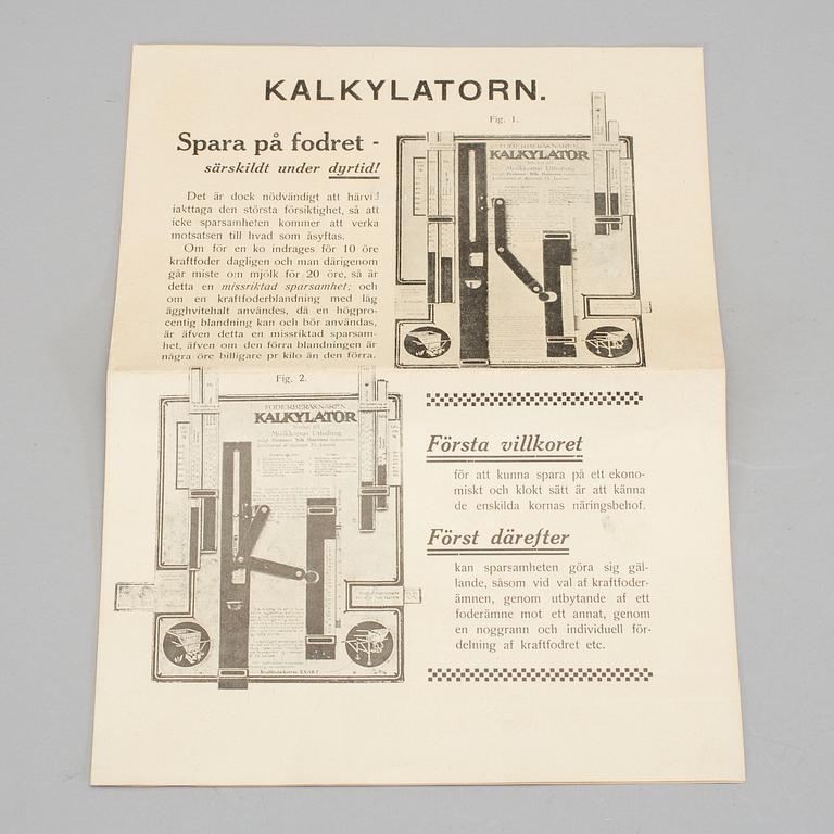 KALKYLATOR, metall, "Foderberäknaren"Prof. Nils Hansson och Agronom Th. Leissner.