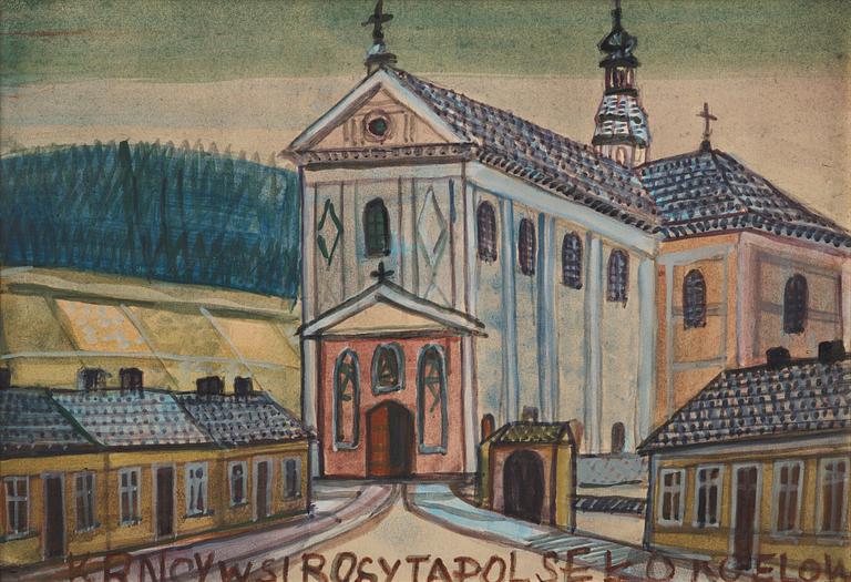 Nikifor Krynicki, Village scene with church.