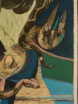 CO Hultén, oil on lithographic print, signed and executed 1952.