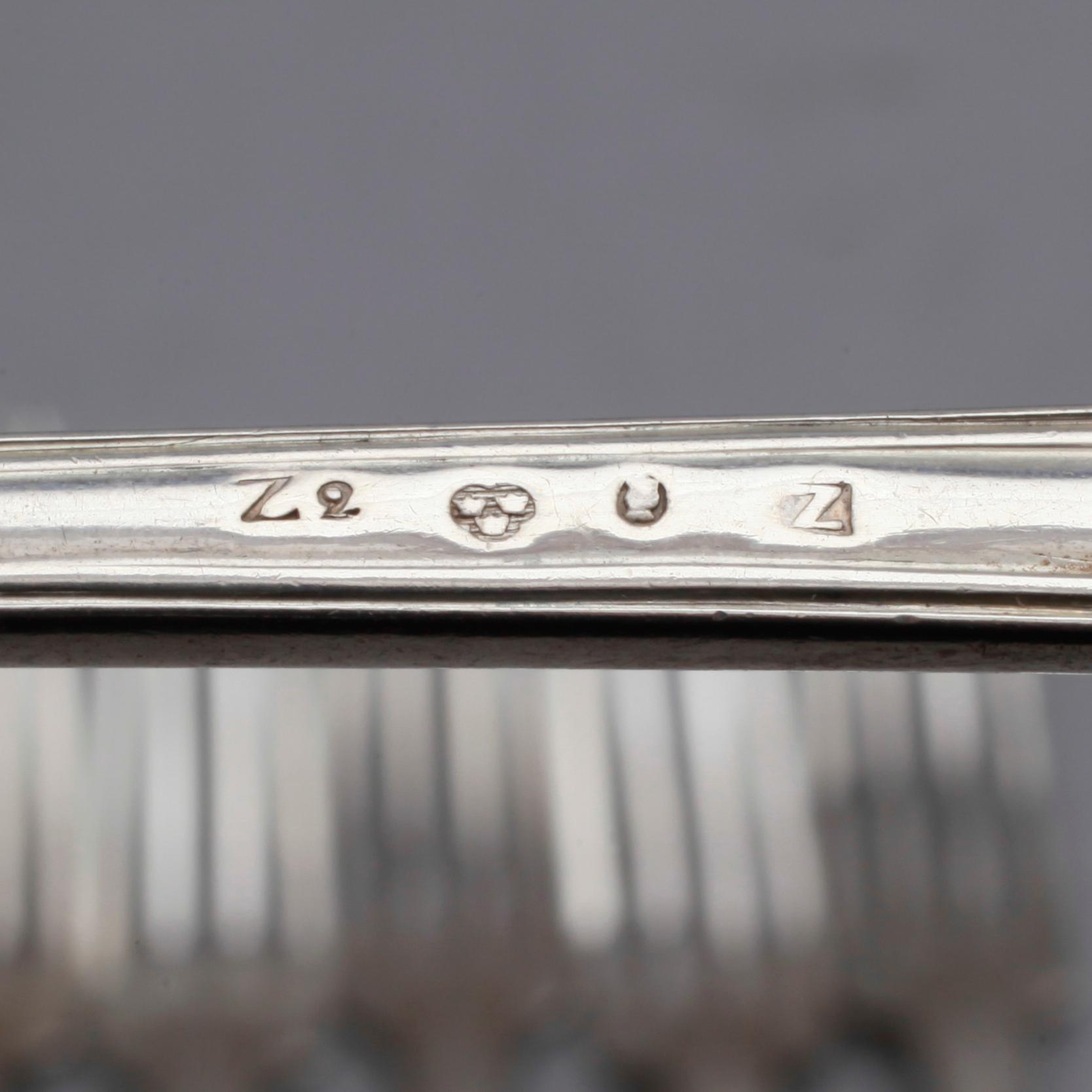 BORDSGAFFLAR, 6 st, silver, Pehr Zethelius, Stockholm 1803/05/06. Vikt ca 305 gram.