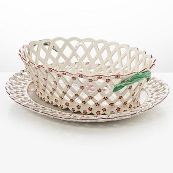 An earthenware openwork bowl and platter, presumably early 20th century.