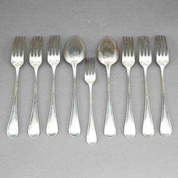 BESTICK, 9 delar, silver, C.G Hallberg, Stockholm 1925-1926. Ca 577 gram.