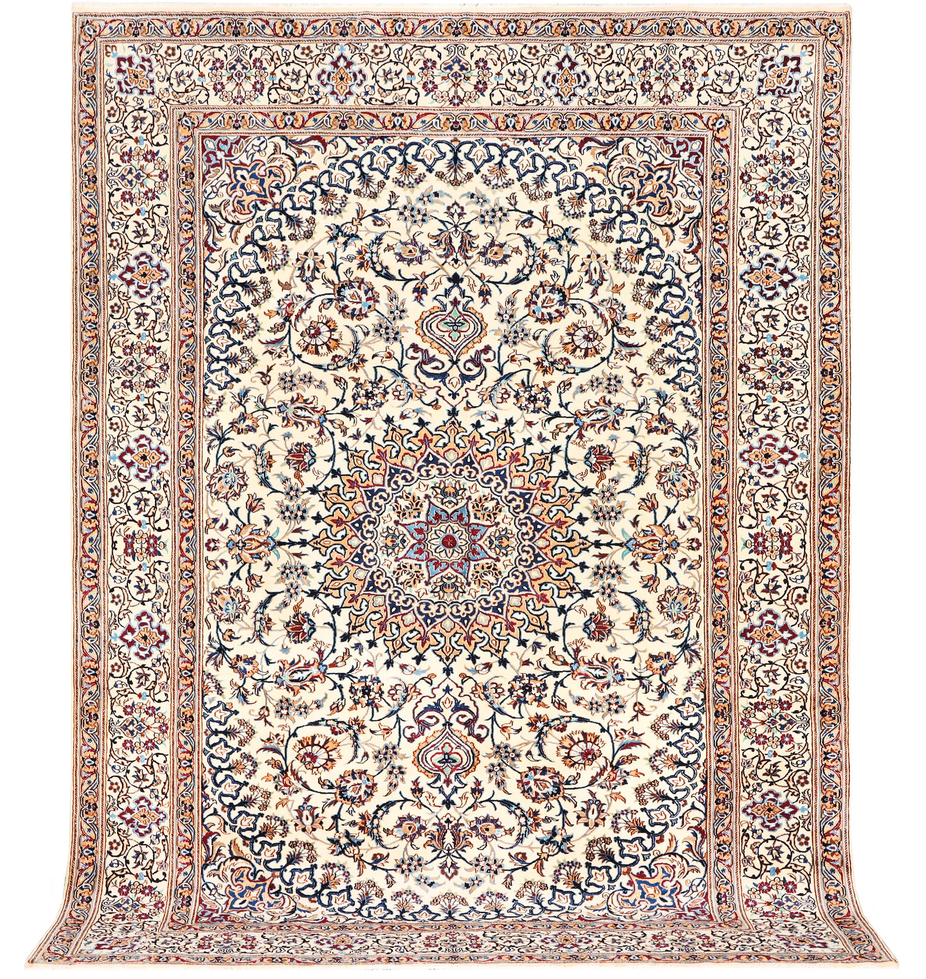 A part silk Nain carpet, 9 LA, a. 335 x 245 cm.