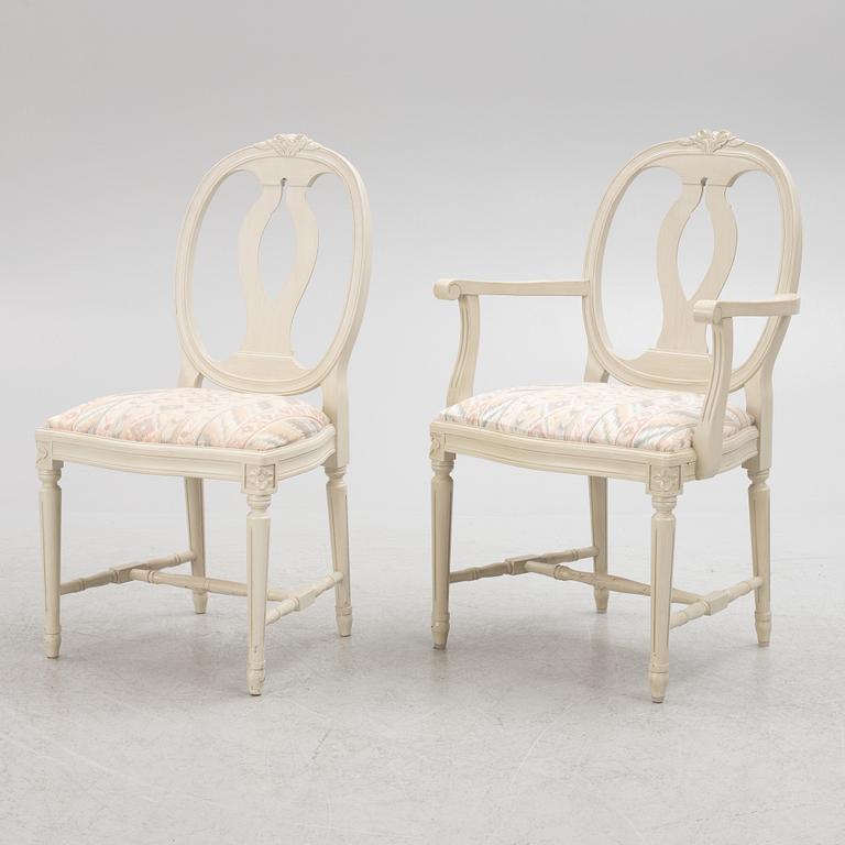 Dining table, 2 armchairs, 6 chairs, Gustavian style, "Old Sweden", Åmells furniture, late 20th century.