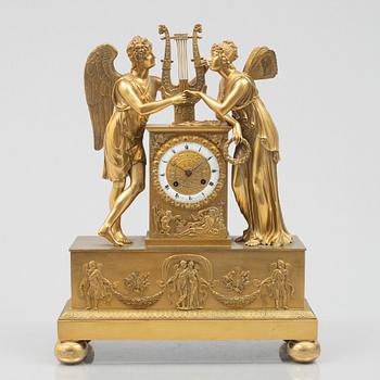 An Empire mantel clock signed J.J. Hanset, Bruxelles, Belgium, first half of the 19th century.