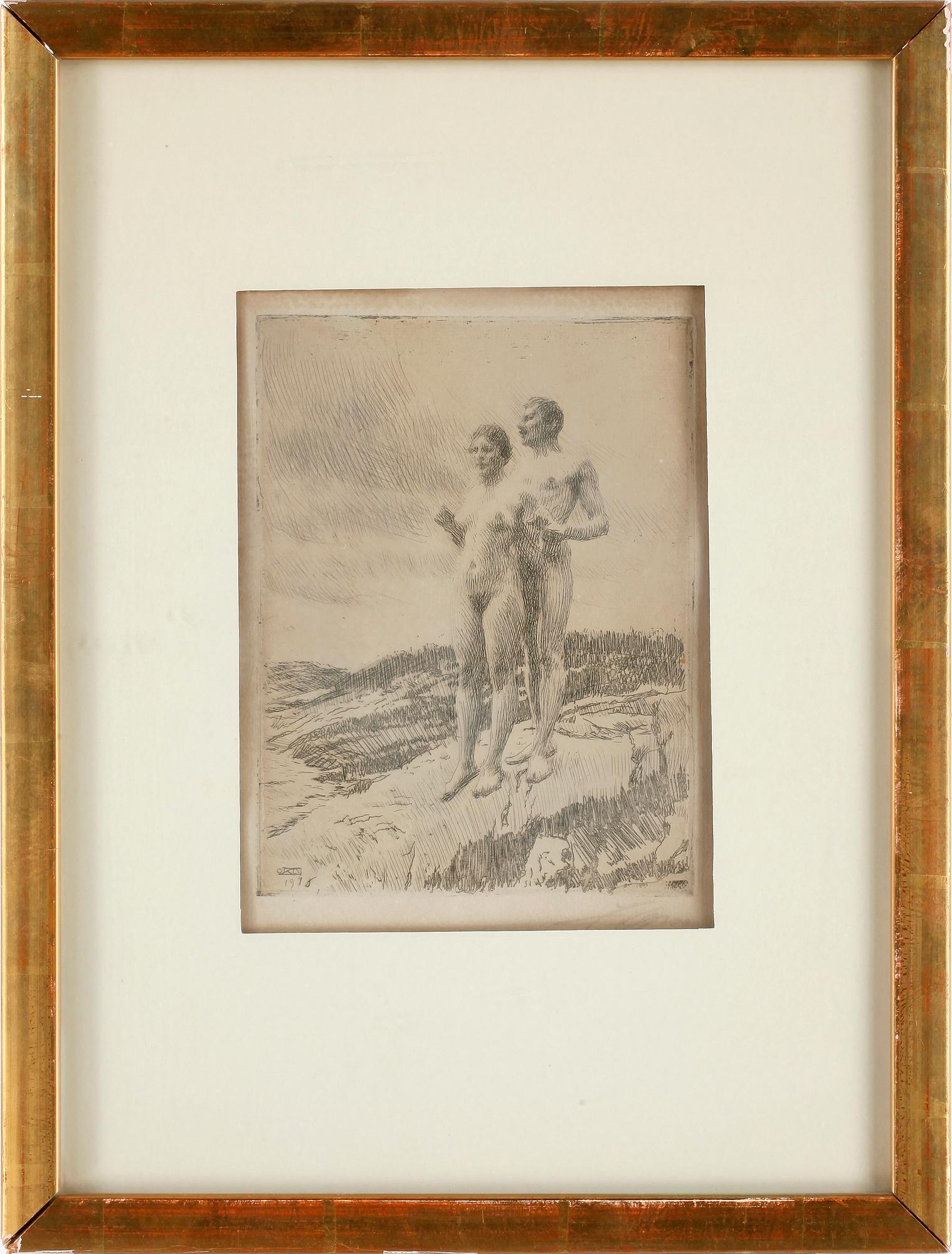 ANDERS ZORN, etsning, signerad. "De två". 1916.