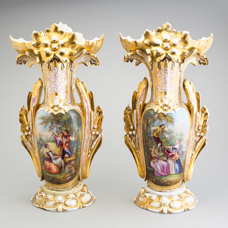 A pair of late 18th century porcelain vases, probably from France.