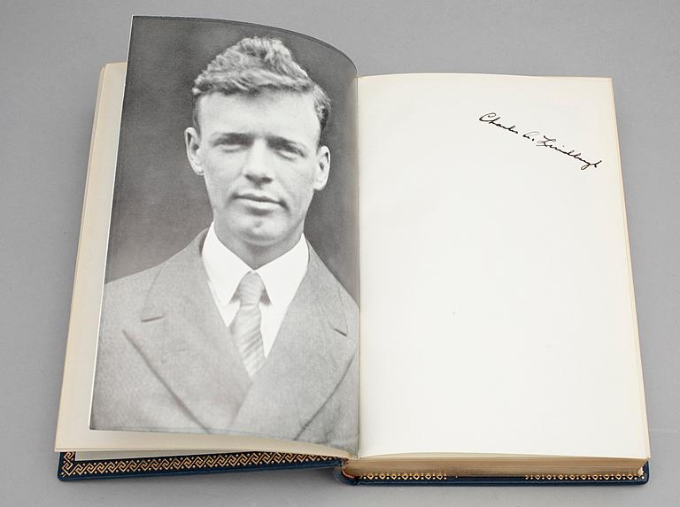 BOK, "Spirit of st Louis", Charles Lindberg Albert Bonniers förlag, Stockholm, egenhändigt signerad av författaren, 1954.