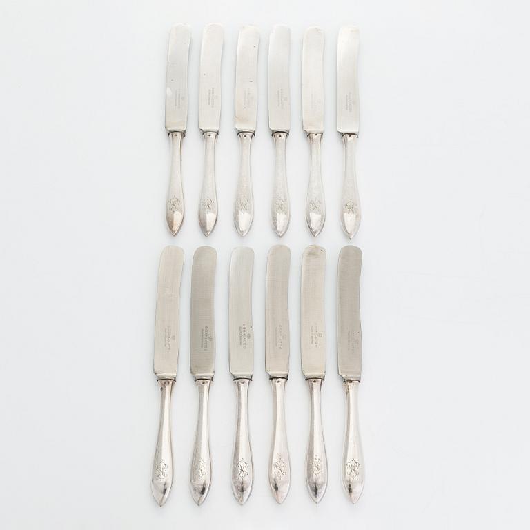 Bestickuppsättning för 12, totalt 108 delar, silver, Warszawa, Polen 1931-1963.