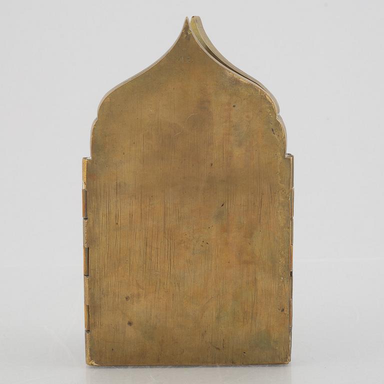 Travel icon, brass and enamel, Russia, 20th century.