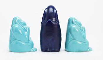 Three Stig Lindberg stoneware figures of an elephant and two apes, Gustavsberg.