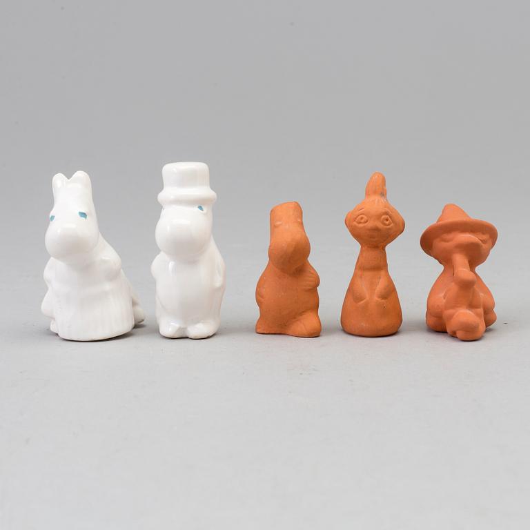 A SET OF FIVE MOOMIN FIGURINES FROM THE LATE 20TH CENTURY.