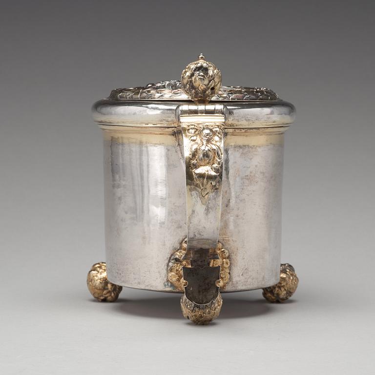 Johan Hansson Teelning, dryckeskanna, silver, (verksam i Norrköping 1661-1711), före 1700, barock.