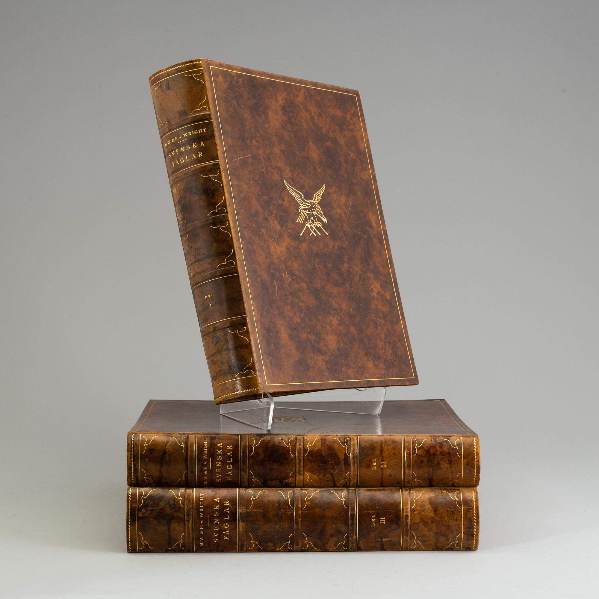 M, W & F VON WRIGHT, boks, 3 volumes, "Svenska fåglar", A. Börtzells tryckeri AB Stockholm, 1927-1929.