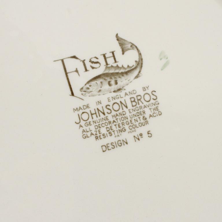 FISKSERVIS, 11 delar, flintgods, Johnson Bros, England, 1900-talets andra hälft.