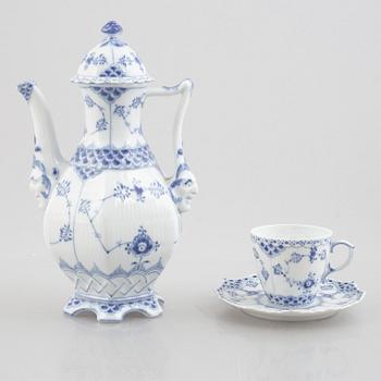 Royal Copenhagen, a 25-piece mocha porcelain service, half lace "Blue Fluted", Denmark.
