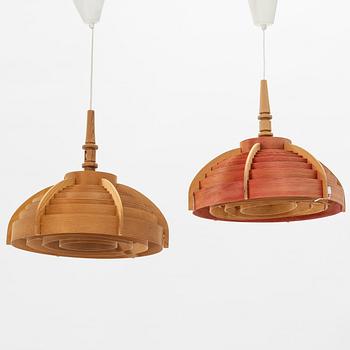Hans-Agne Jakobsson, two pine ceiling lights, Ellysett Markaryd, later part of the 20th Century.