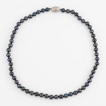 Collier odlade sötvattenpärlor lås 14K vitguld och runda briljantslipade diamanter.