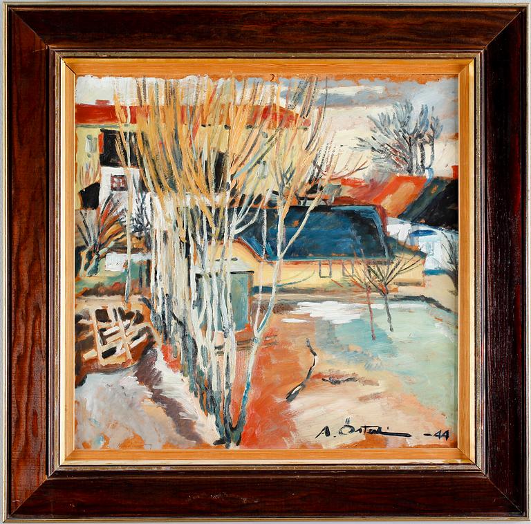 OKÄND KONSTNÄR, olja på pannå, otydligt signerad och daterad -44.