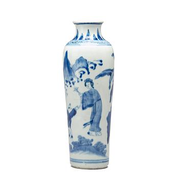 768. A blue and white Transitional vase, 17th Century.