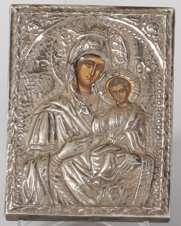 IKONER,2 st, trä, silver, mässing, trol Ryssland.