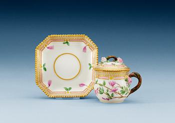1446. A set of six Royal Copenhagen 'Flora Danica' custard cups with covers and stands, 20th Century.