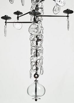 Erik Höglund, ljuskrona för 16 ljus, Boda glasbruk och smide, 1960-70-tal.