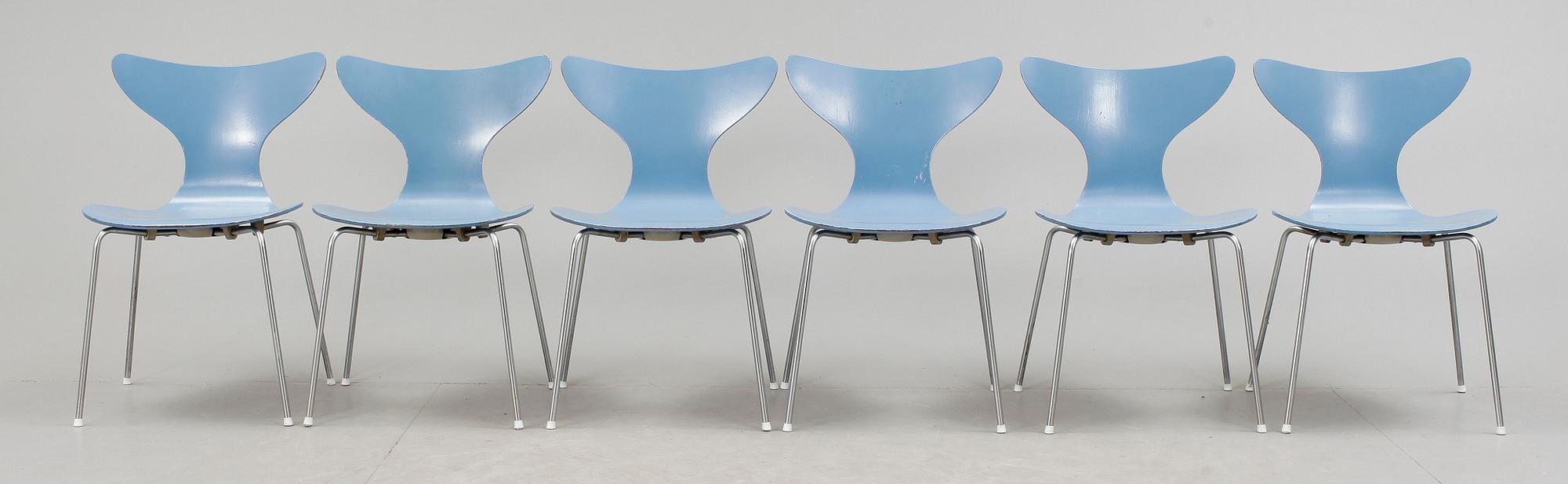 STOLAR, 6 stycken, "Liljan", Arne Jacobsen, 1970-tal.