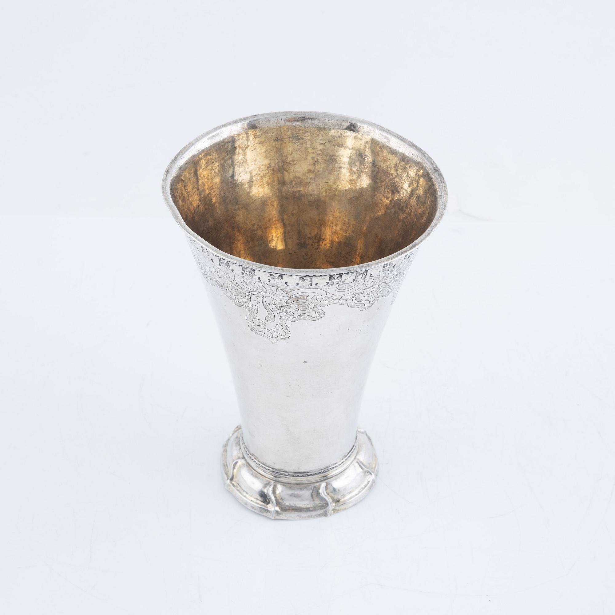 A rococo parcel-gilt silver beaker, mark of Ferdinand Sehl the younger, Stokcholm 1762.