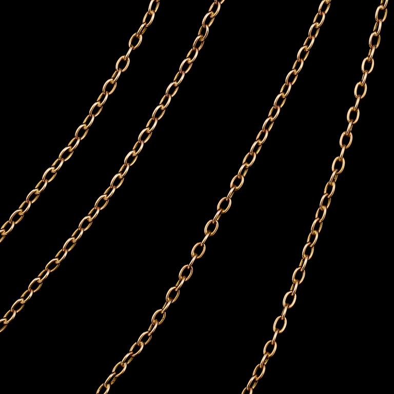 KLOCKKEDJA, 14 k guld, vikt ca 11 g.