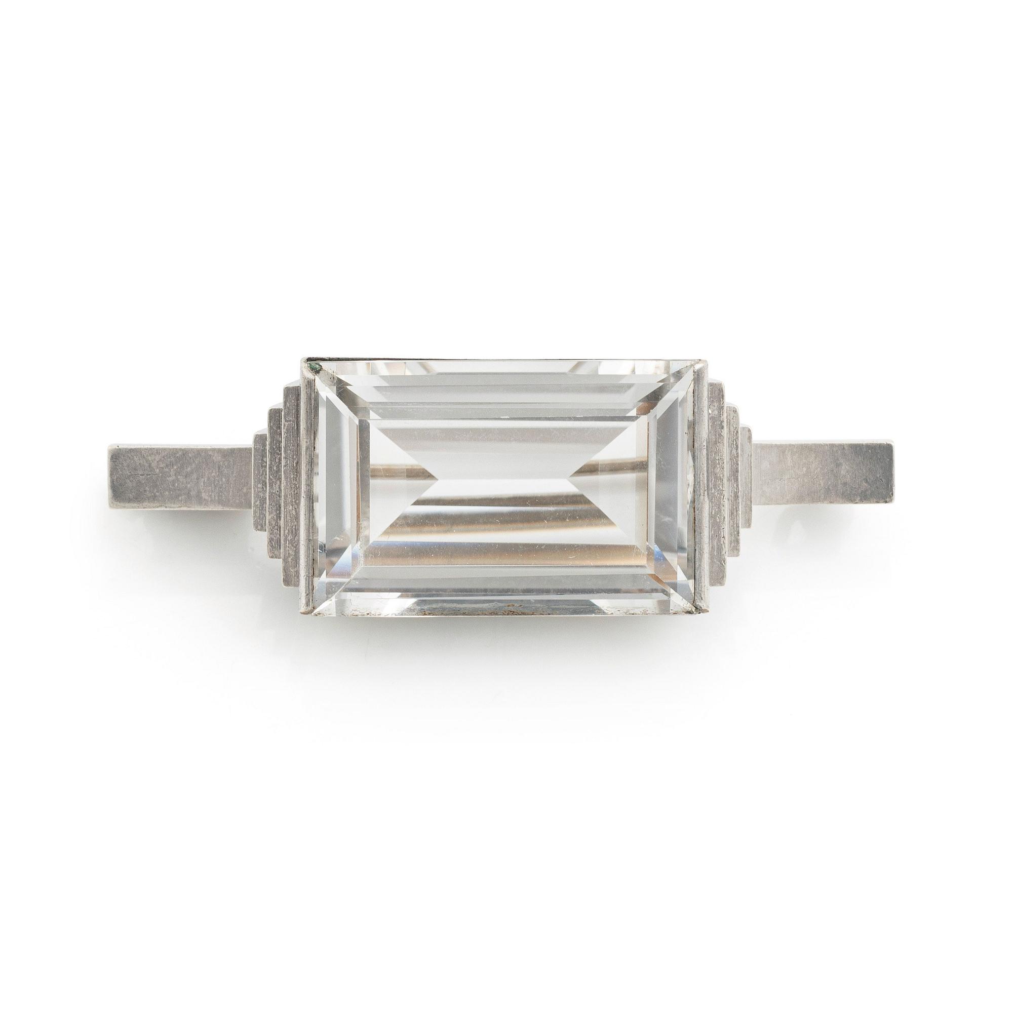 Wiwen Nilsson, brosch silver med fasettslipad bergkristall, Lund 1936.