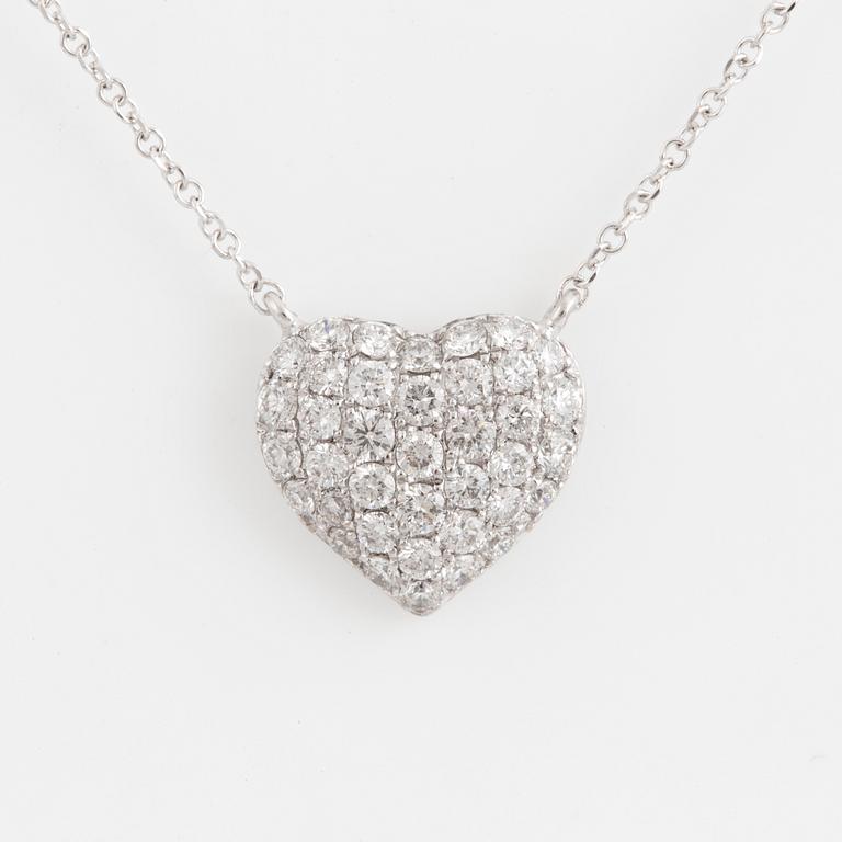 A heart shaped brilliant-cut diamond necklace.