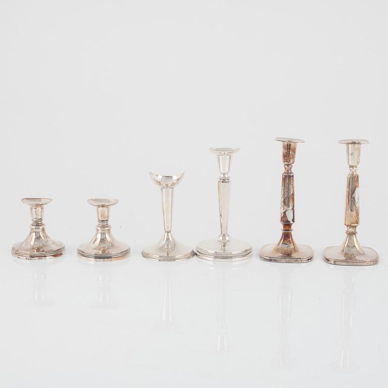 Candlesticks, silver, two pairs and two odd ones, MGAB, GAB, and Ceson Guldvaru Ab, Sweden, 1957-1981.