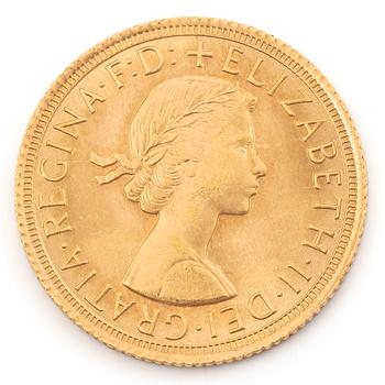 Gold coin, Great Britain, Elizabeth II, 1 Sovereign 1965.