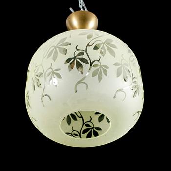 TAKLAMPA, mässing och glas, 1940-tal. Höjd 40 cm.