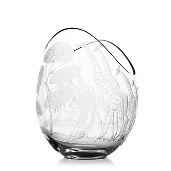 Vicke Lindstrand, an engraved glass vase "Högvilt" (Safari), Kosta, Sweden, 1950-60s.