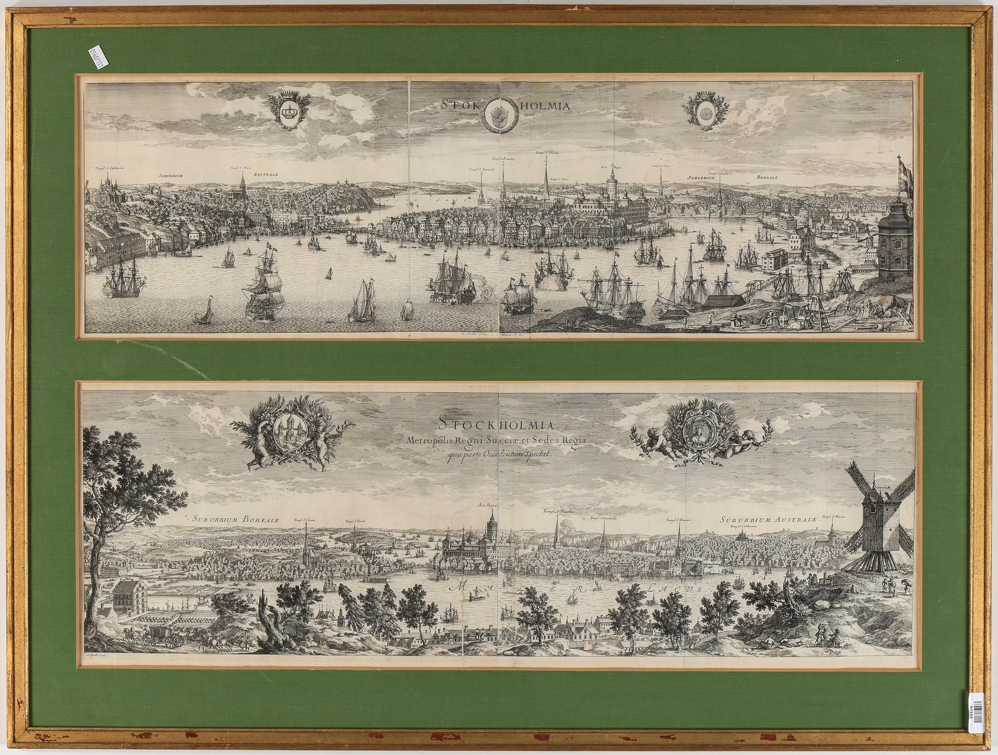 ADAM PERELLE, 2 st, kopparstick, ur "Suecia Antiqua et Hodierna", 17/1800-tal.