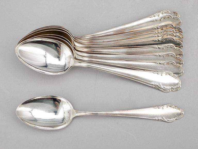 DESSERTSKEDAR, 12 st, silver, "Haga", J L Hultman, Stockholm 1960. Total vikt ca 378g.