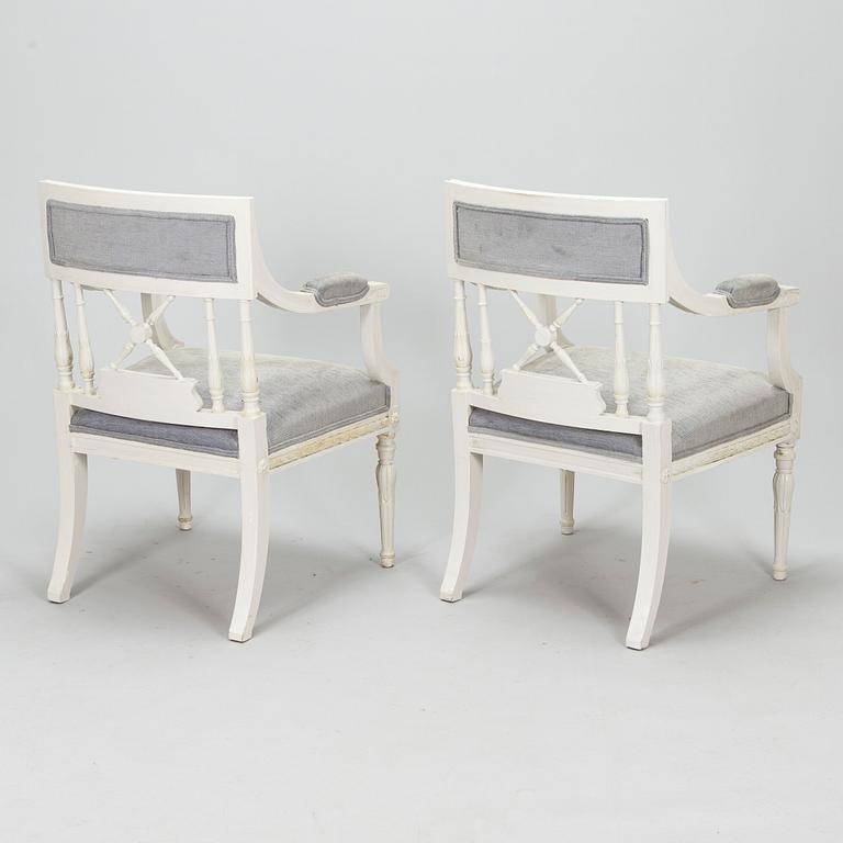 A pair of late gustavian style armchairs, early 20th century.