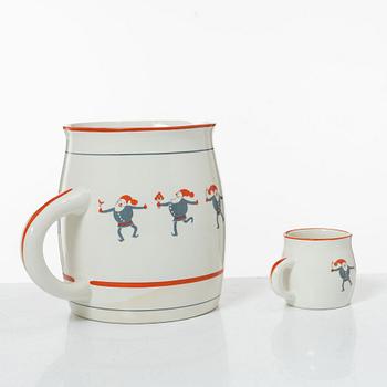 Upsala Ekeby, Glöggkoppar, 17 st, samt kanna, flintgods, "Hej tomtegubbar", Upsala-Ekeby.