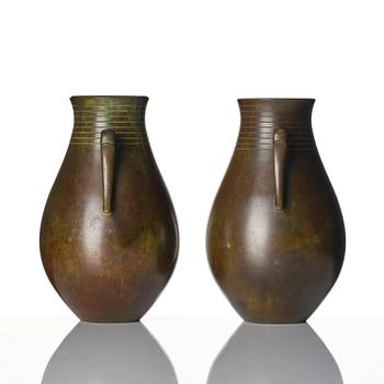 Guldsmedsaktiebolaget (GAB), a pair of Swedish Grace bronze vases, probably designed by Jacob Ängman.