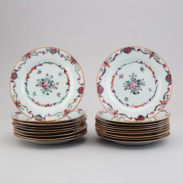 A set of 19 famille rose dishes, Qing dynasty, Qianlong (1736-95).