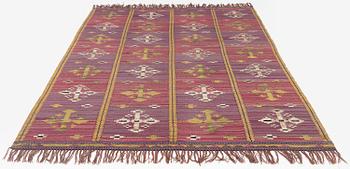 Märta Måås-Fjetterström, a drape, "Violett Draperi" (with yellow), ca 262 x 148 cm, signed MMF.