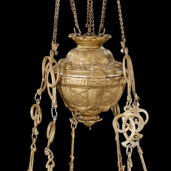 A ceiling paraffin lamp, late 19th century, hight ca 120 cm.