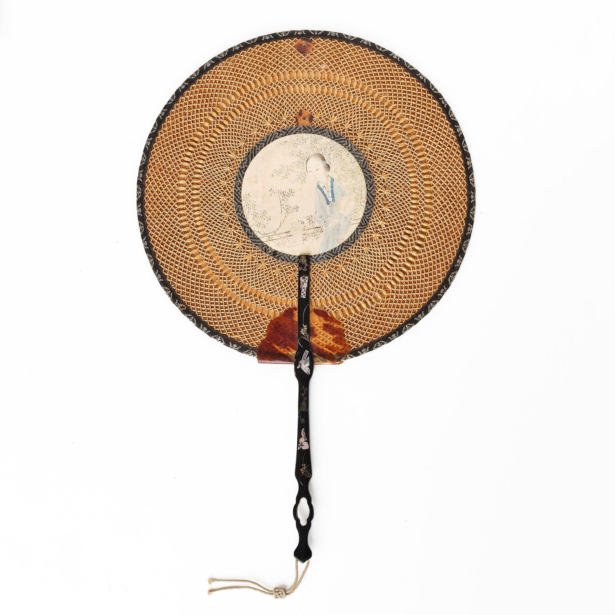 Solfjädersmålning, akvarell och tusch. Qingdynastin, 1800-tal.