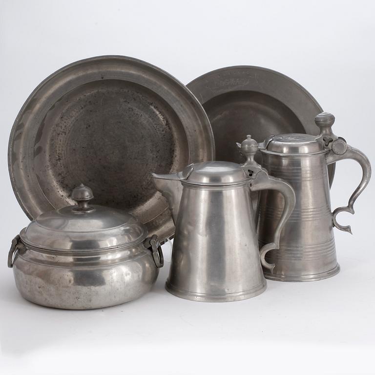 PARTI TENNFÖREMÅL, 5 st, 17/1800-tal.